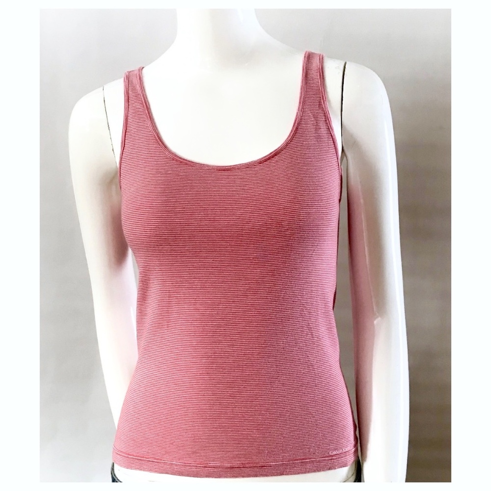 3/$15 Calvin Klein Red Pink Striped Knit Tank